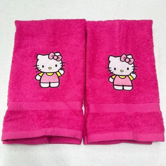 Hello Kitty Towels Embroidered Hand Towel Set Hot Pink Cute Girly Bathroom Decor - Picture 3 of 3